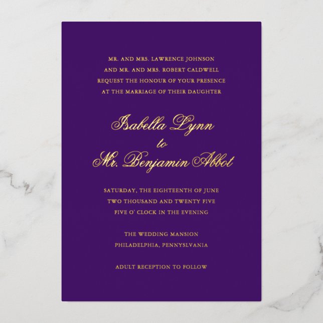 Traditional Purple Formal Elegant Wedding (Front)