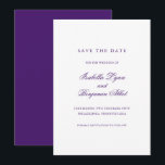 Traditional Purple Formal Elegant Wedding Save The Date<br><div class="desc">Elegant non photo Save the Date Card with traditional wording.  Your names are in calligraphy and your details are in a serif font.  All text is royal purple over a white background.  This classic style Save the Date without pictures is perfect for a formal wedding.</div>