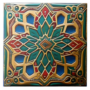 Traditional Red and green flower ceramic art  Tile