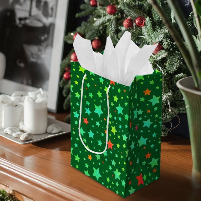 Traditional Red and Green Holiday Stars Pattern Medium Gift Bag (Traditional Red and Green Holiday Stars Pattern Medium Gift Bag)