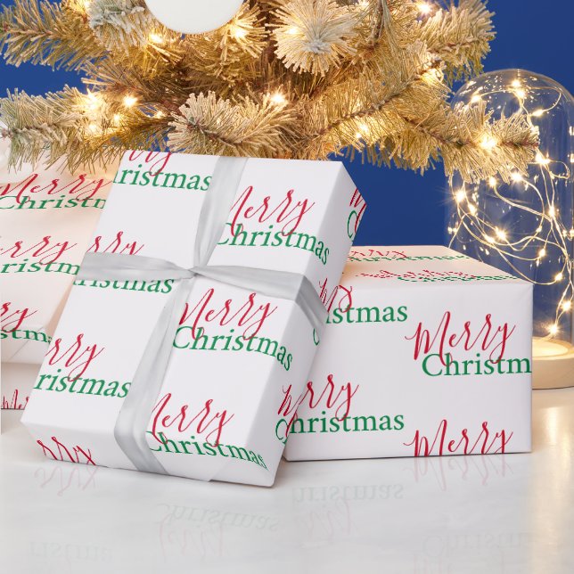 Traditional Red and Green Merry Christmas  Wrapping Paper (Holidays)