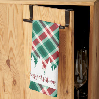 Traditional Red and Green Plaid Christmas Tree Tea Towel