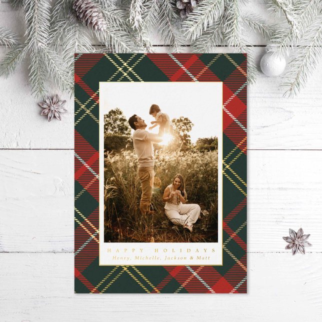 Traditional Red and Green Plaid Foil Holiday Card (Creator Uploaded)