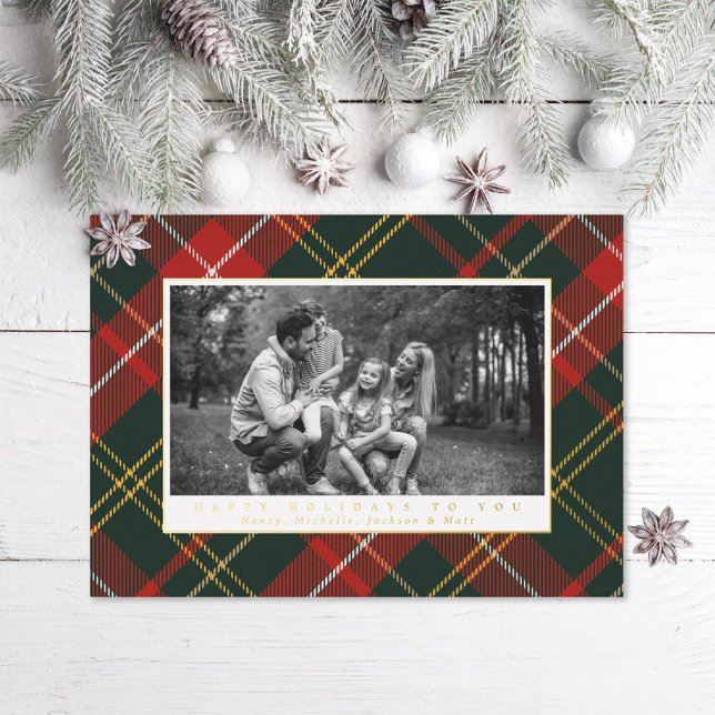 Traditional Red and Green Plaid Foil Holiday Card (Creator Uploaded)