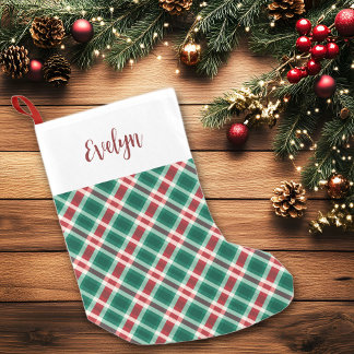 Traditional Red and Green Plaid w/ Name Small Christmas Stocking