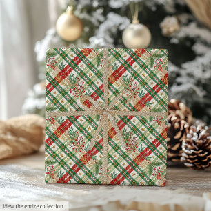 Traditional red and green watercolor gingham wrap wrapping paper