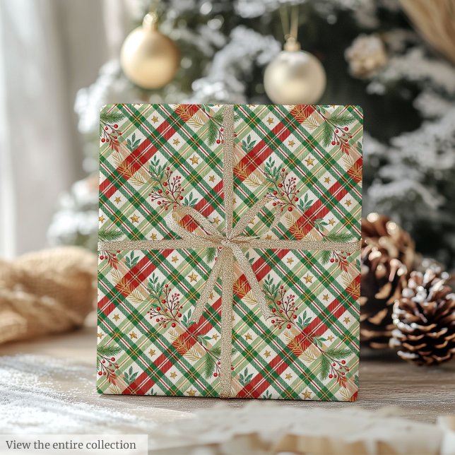 Traditional red and green watercolor gingham wrap wrapping paper (Traditional red and green watercolor gingham wrap)
