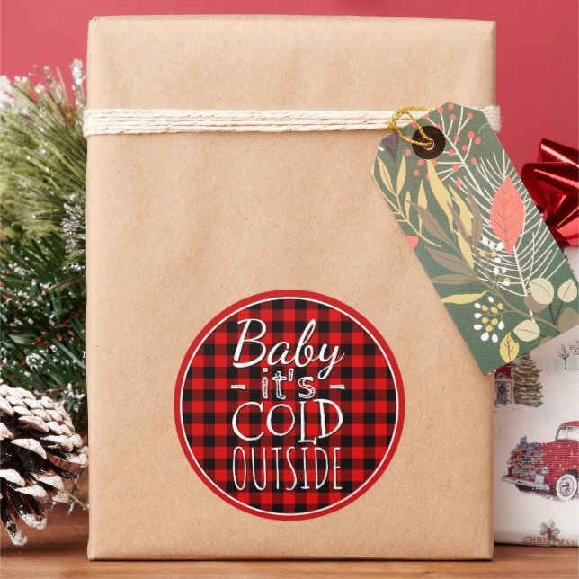 Traditional Red Black Country Check Plaid Pattern Classic Round Sticker (Holiday)
