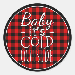Traditional Red Black Country Check Plaid Pattern Classic Round Sticker