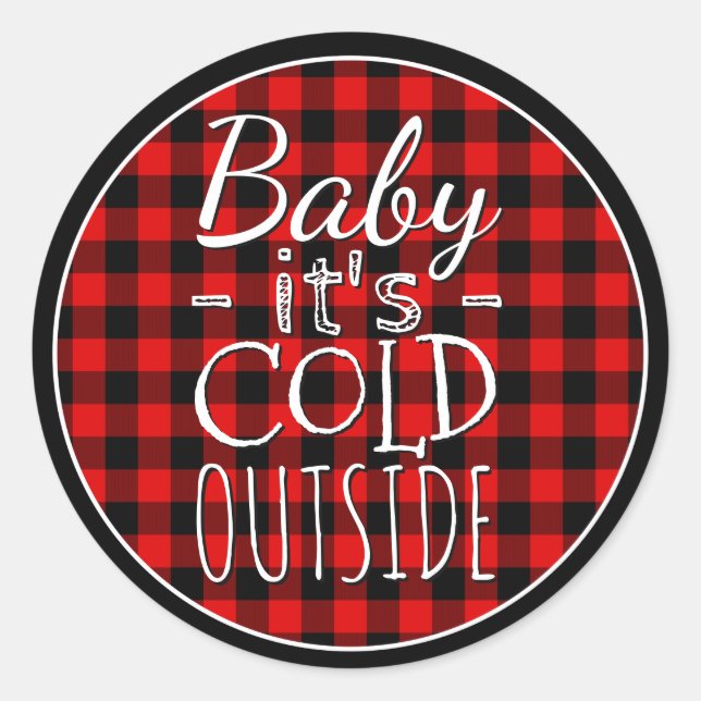 Traditional Red Black Country Check Plaid Pattern Classic Round Sticker (Front)