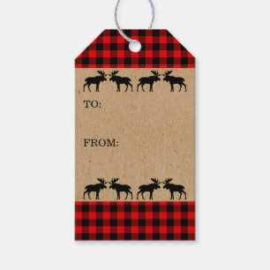 Traditional Red Black Country Check Plaid Pattern Gift Tags