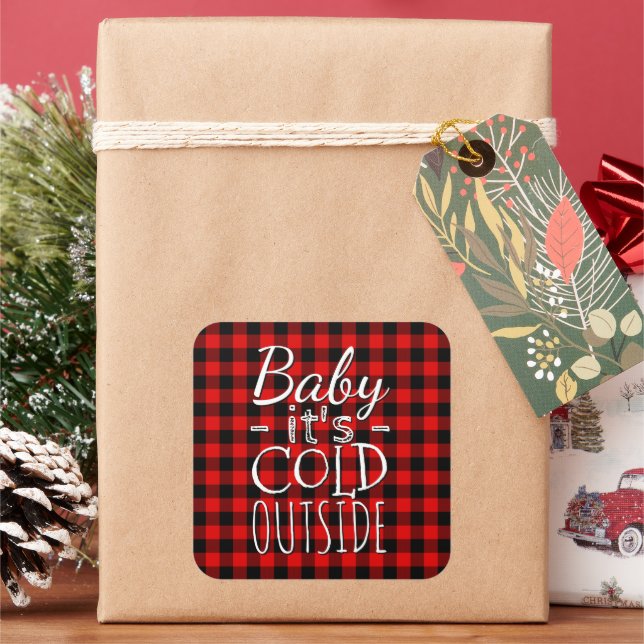 Traditional Red Black Country Check Plaid Pattern Square Sticker (Holiday)