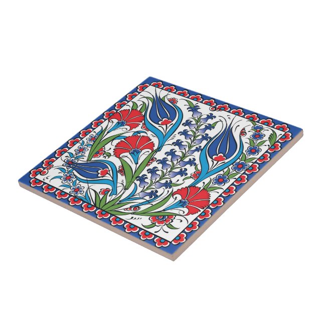 Traditional Red Blue Floral Turkish Ottoman Iznik  Ceramic Tile (Side)