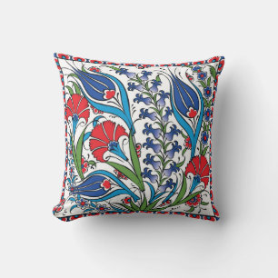 Traditional Red Blue Floral Turkish Ottoman Iznik Cushion