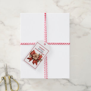 TRADITIONAL RED BOW WITH FLOWER CHRISTMAS GIFT TAGS
