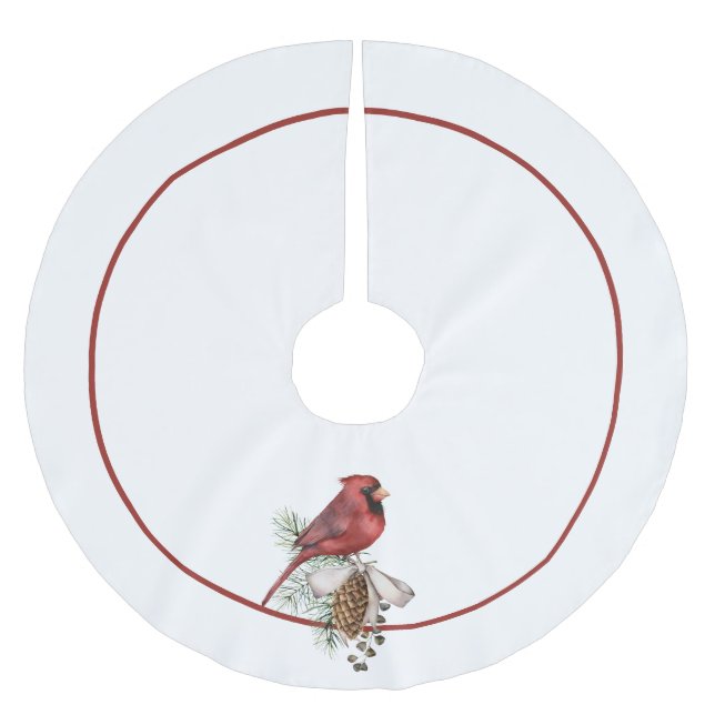 Traditional Red Cardinal, Merry Christmas  Brushed Polyester Tree Skirt (Front)