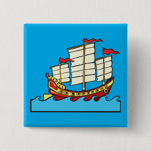 Traditional Red Chinese Junk Ship on Blue Waves 15 Cm Square Badge