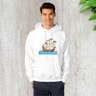 Traditional Red Chinese Junk Ship on Blue Waves Hoodie