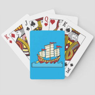 Traditional Red Chinese Junk Ship on Blue Waves Playing Cards