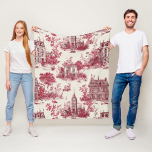 Traditional Red Countryside Toile Pattern Fleece Blanket