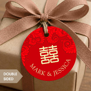 Traditional Red Double Happiness Wedding Round Favour Tags