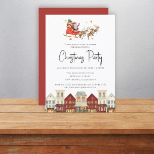 Traditional red festive family santa christmas  invitation