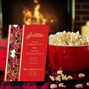 Traditional Red Florals Foil Christmas Invitation