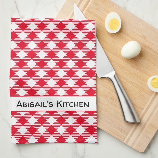 Traditional Red Gingham Buffalo Check  Tea Towel (Quarter Fold)