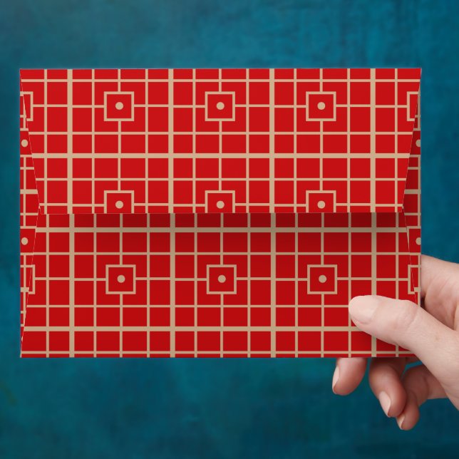 Traditional Red & Gold Chinese Geometric Pattern Envelope (Hand)