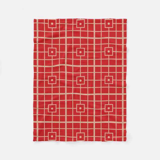 Traditional Red & Gold Chinese Geometric Pattern Fleece Blanket (Front)