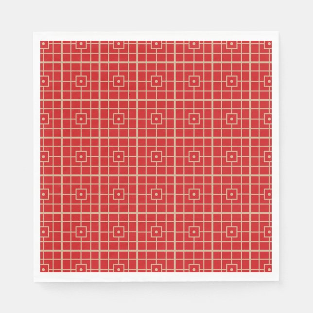 Traditional Red & Gold Chinese Geometric Pattern Napkin (Front)