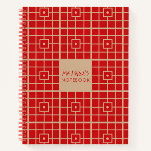 Traditional Red & Gold Chinese Geometric Pattern Notebook