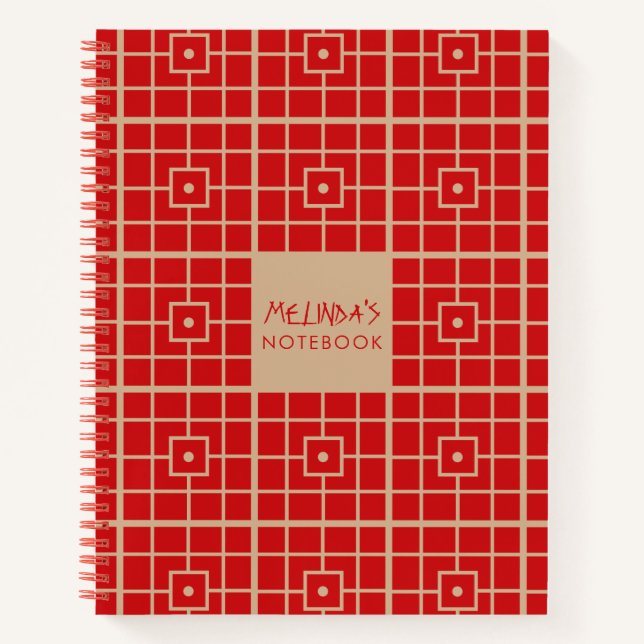 Traditional Red & Gold Chinese Geometric Pattern Notebook (Front)