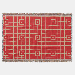 Traditional Red & Gold Chinese Geometric Pattern Throw Blanket