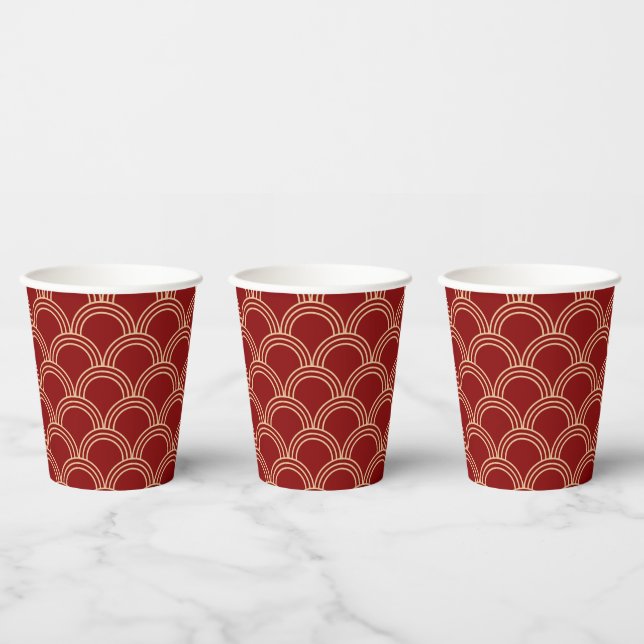 Traditional Red & Gold Chinese Pattern Paper Cups (Multi)
