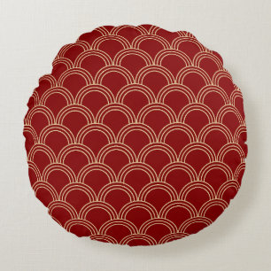 Traditional Red & Gold Chinese Pattern Round Cushion