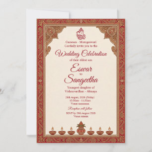 Traditional Red & Gold Mandala Hindu Wedding Invitation