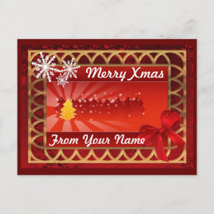 Traditional red & gold personalised  christmas holiday postcard