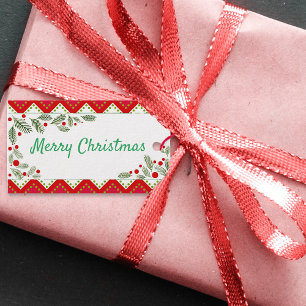 Traditional Red Green Chevron Merry Christmas Gift Tags