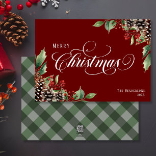 Traditional red green Christmas   Holiday Card
