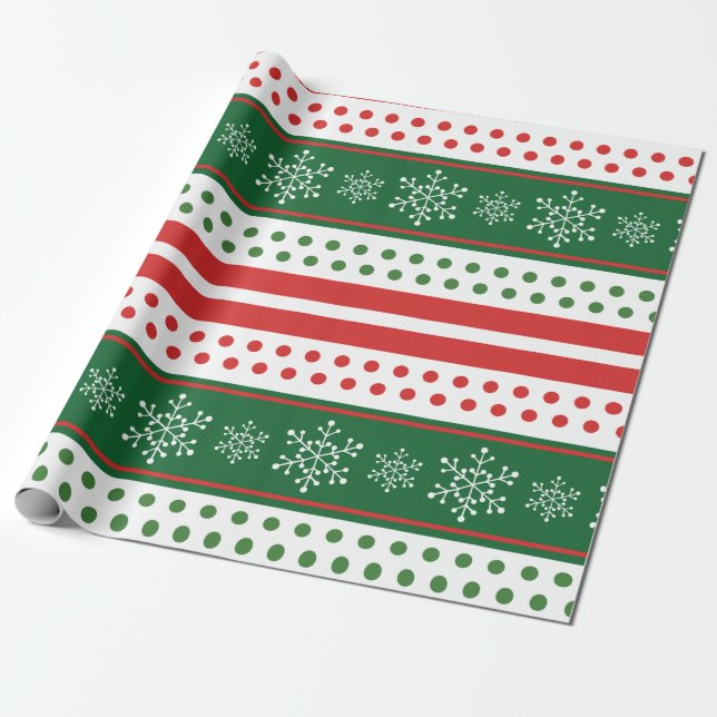 Traditional Red Green Christmas Wrapping Paper (Unrolled)
