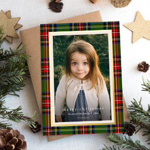 Traditional Red Green Plaid Merry Christmas Foil Holiday Card