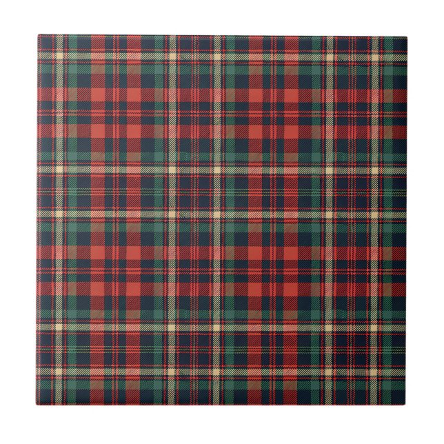 Traditional Red & Green Scottish Tartan Plaid Ceramic Tile (Front)