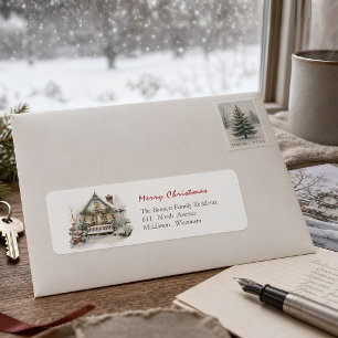 Traditional Red Green Watercolor Christmas Home Return Address Label