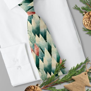 Traditional Red Green Watercolor Christmas Tree Tie