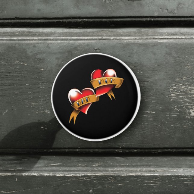 Traditional Red Heart Mum Dad Banner Tattoo Design Ceramic Knob (Creator Uploaded)