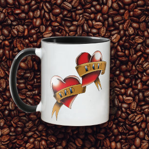 Traditional Red Heart Mum Dad Banner Tattoo Design Mug