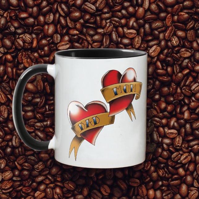 Traditional Red Heart Mum Dad Banner Tattoo Design Mug (Creator Uploaded)