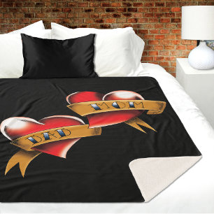Traditional Red Heart Mum Dad Banner Tattoo Design Sherpa Blanket