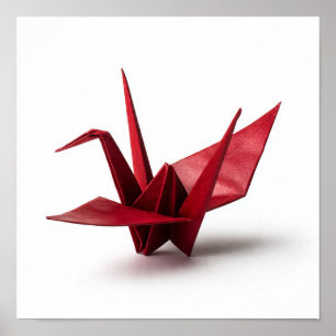 Traditional Red Origami Crane on White Poster